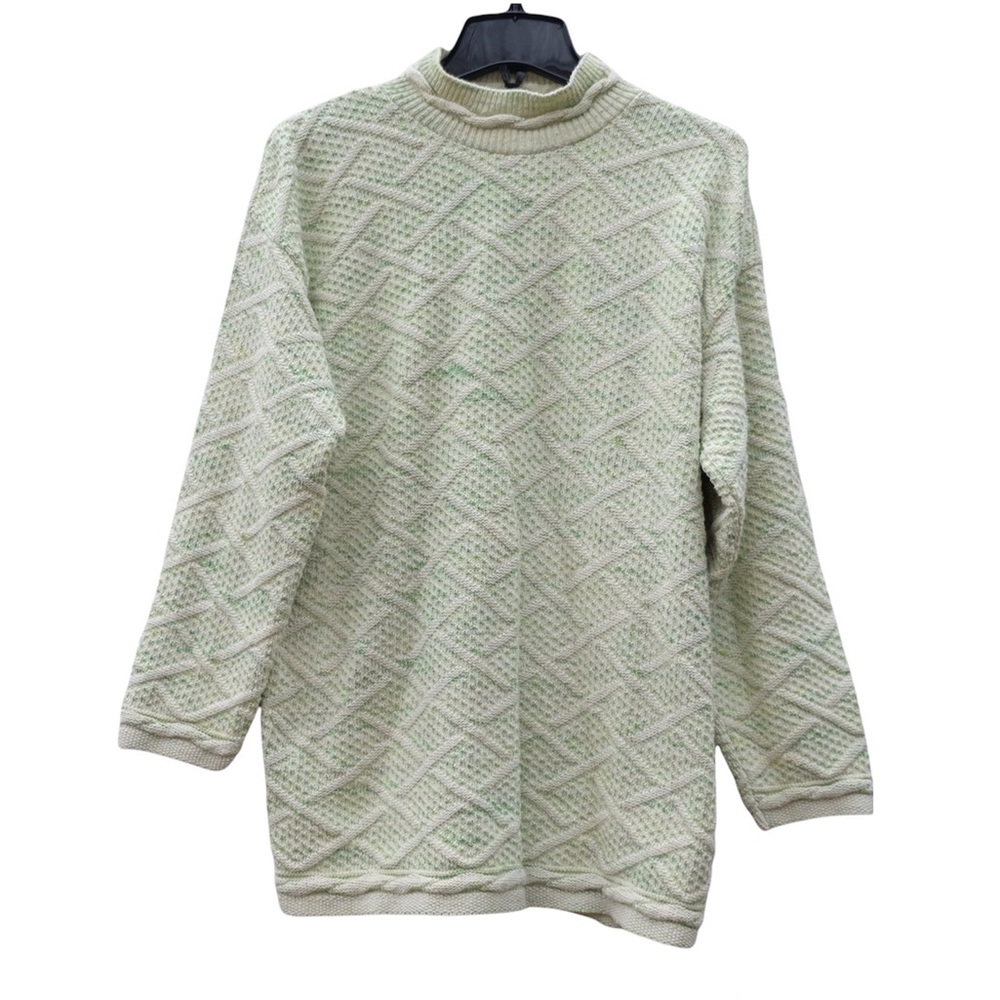 A Knitch Above Vintage Retro Green Cotton Blend Mid Knit Mock Neck Sweater EUC L